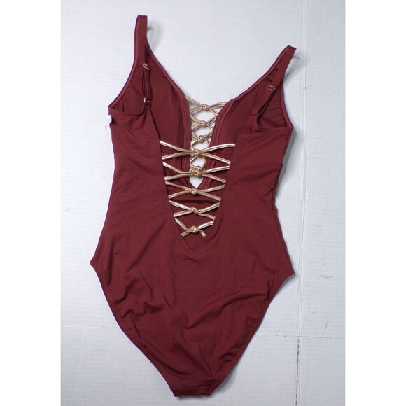 🆕 Bleu Rod Beattie Kore Lace Up One Piece Swimsuit 8 Chipotle Brown - Picture 6 of 6